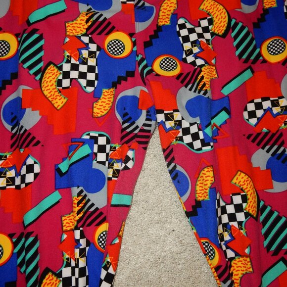 EUC Lularoe TC leggings geometric 80's memphis pattern retro checkered hot pink - Picture 4 of 7